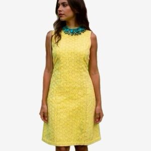 TALBOTS 100% Cotton Lemon Yellow Dress Preppy Lady Sheath Eyelet Knee Hem Sz 10
